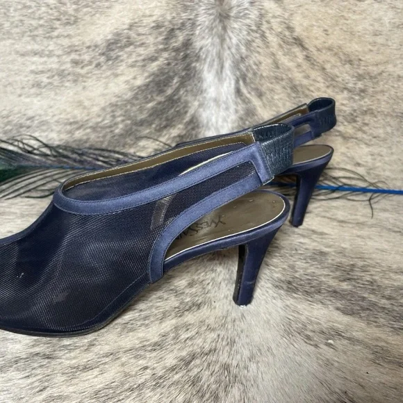 Yves Saint Laurent Womens Vintage Shoes Blue Mesh Slingback Heels Size 6